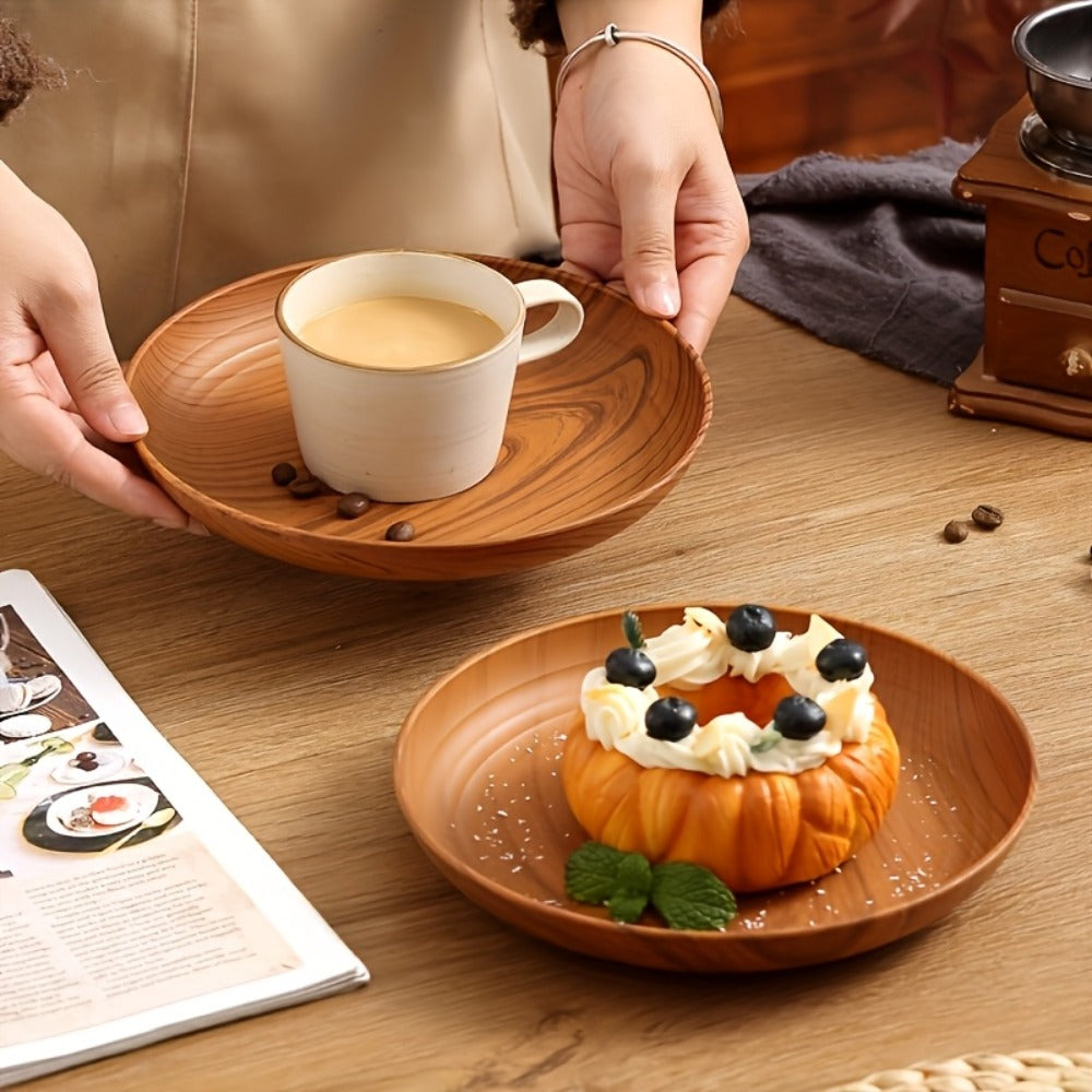Wood Grain Plastic Dinner Plates Set of 10 - 7.8 Inch Salad Serving Plates for Kitchen Dining Table - product image 11