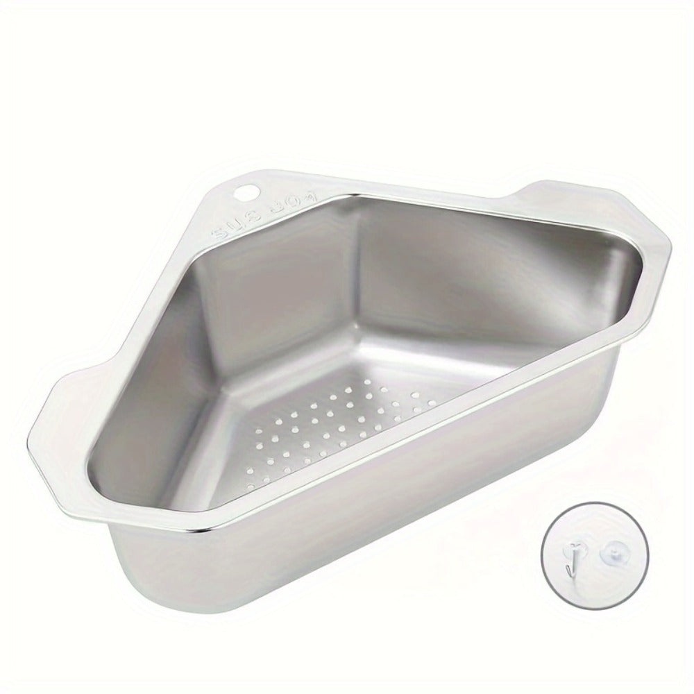 Kitchen Drain Strainer Basket 304 Stainless Steel Triangular Corner Sink Filter – Food Scrap & Leftover Catcher for Kitchen Sink & Wash Basin, Rust-Proof Easy Clean Drain Basket Si - product image 3
