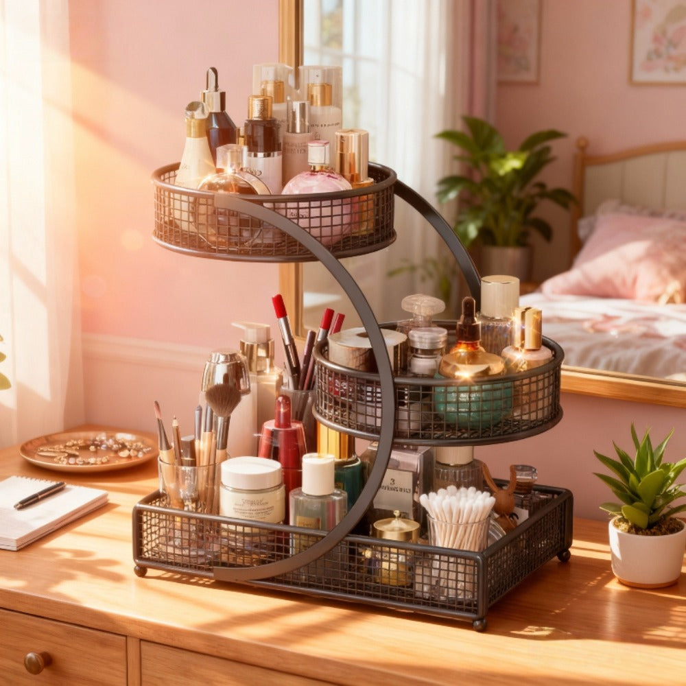 3-Tier Metal Makeup Organizer with Round Baskets Anti-Rust Vanity Storage Rack with Tissue Holder Space Saving Cosmetic Organizer Gift for Women - product image 5