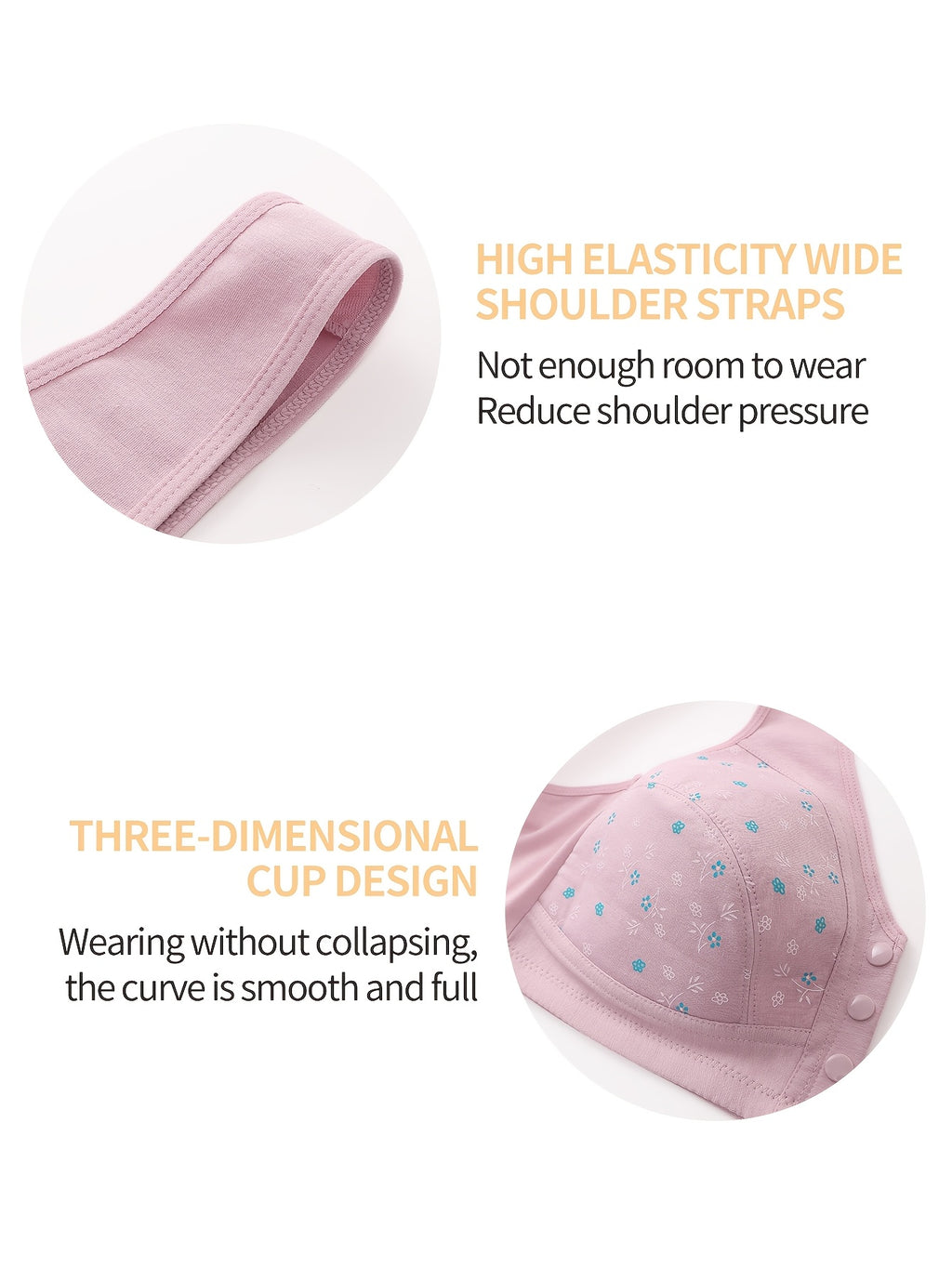 3pcs Plus Size Printed Front-Closure Bra Set Elegant Full-Cup Wire-Free Comfort Bras Women's Lingerie & Underwear Sets Everyday Bras Fashion Underwear - product image