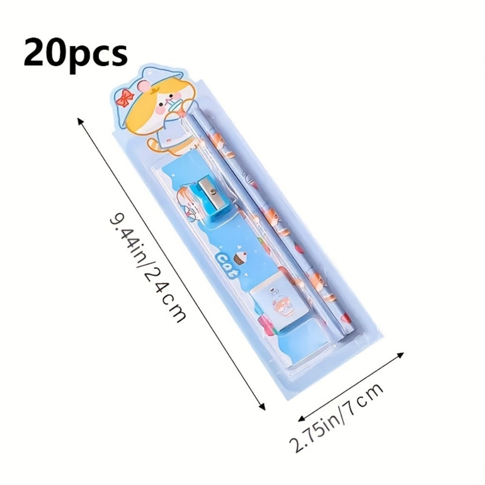 20-Piece Cartoon Pencil Stationery Set with Ruler Eraser Sharpener, Random Cartoon Styles, Kids School Supplies, Party Favor Prizes, Festival Gift Set for Students - product image 6