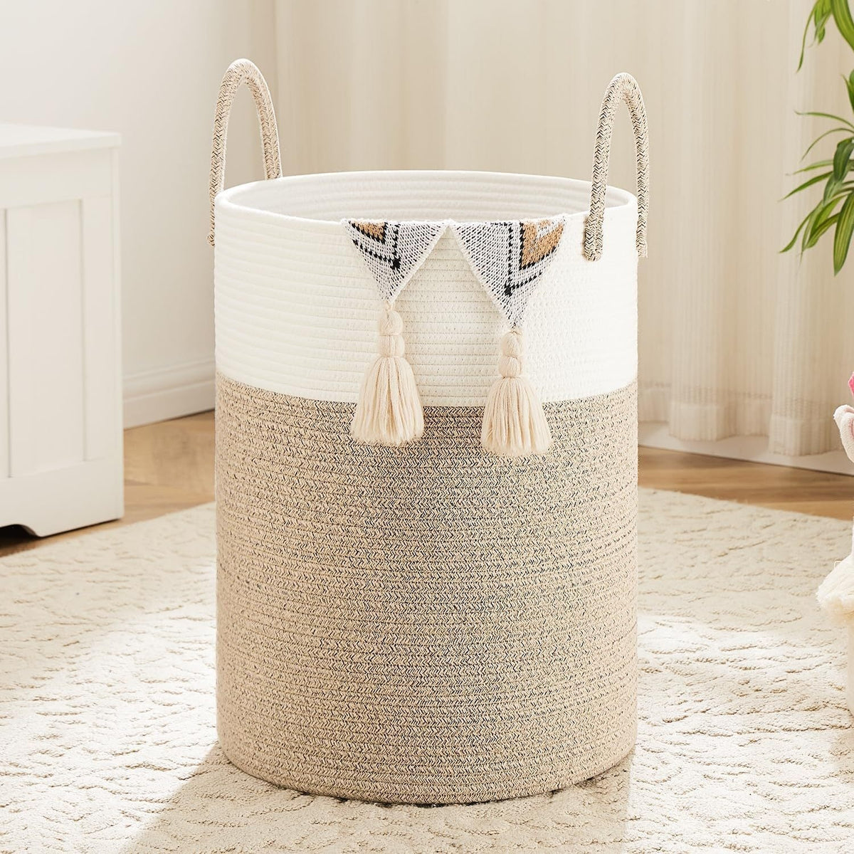 Collapsible Laundry Basket, Woven Rope Laundry Hamper, 12.15gal/15.85gal/21.13gal/26.42gal Laundry Bag for Decor Storage of Dirty Clothes, and Blankets in - product image