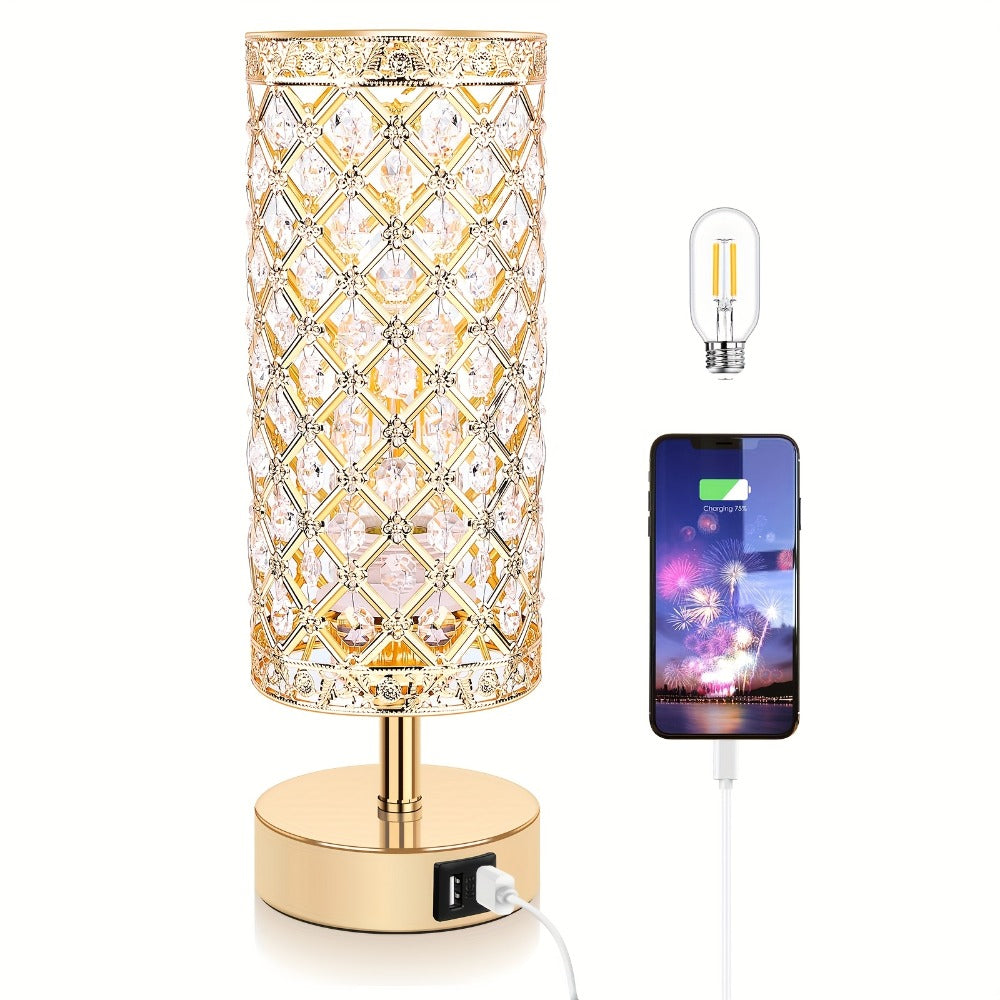 Crystal Bedside Table Lamp with Touch Control & 2 USB Charging Ports, 3-Way Dimmable Nightstand Lamp with Decorative Crystal Base, LED Bulb Included, for Bedroom Living Room Office - product image 5