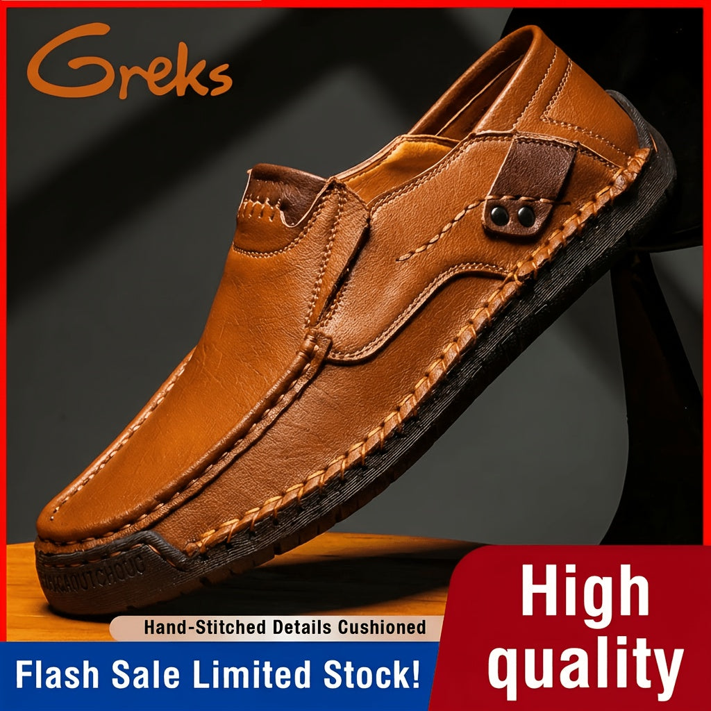 Men's Hand-Stitched Loafers, Non-Slip Wear-Resistant Rubber Sole Driving Moccasins, Vintage Brown Comfortable Smart Casual Daily Walking Business Office Shoes - product image 2