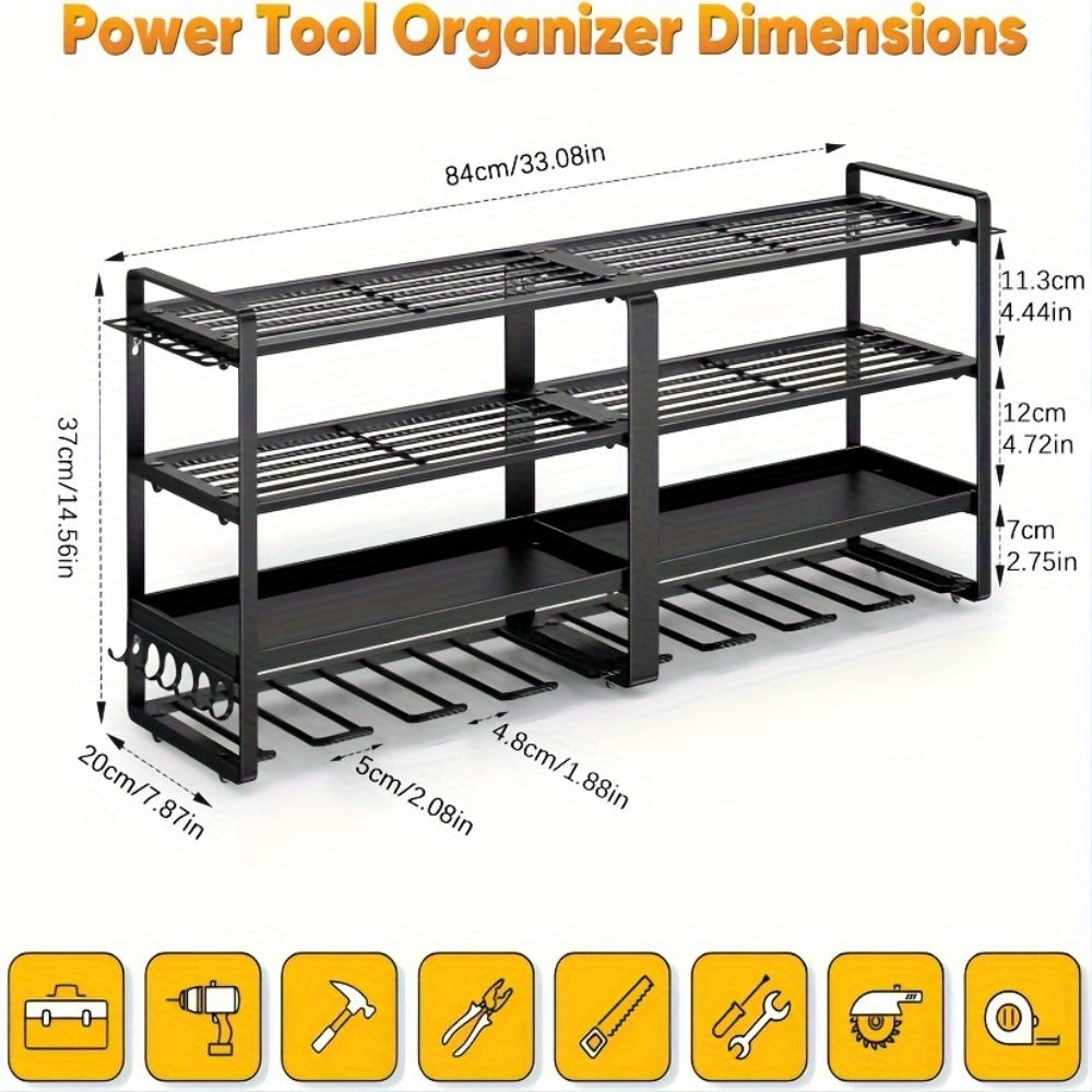 Wall Mounted Power Tool Organizer Rack – Heavy Duty Metal Drill Holder with 2/3/4 Layer Floating Shelf | Garage Tool Storage for Cordless Drills, Screwdrivers & Power Tools | No El - product image 8