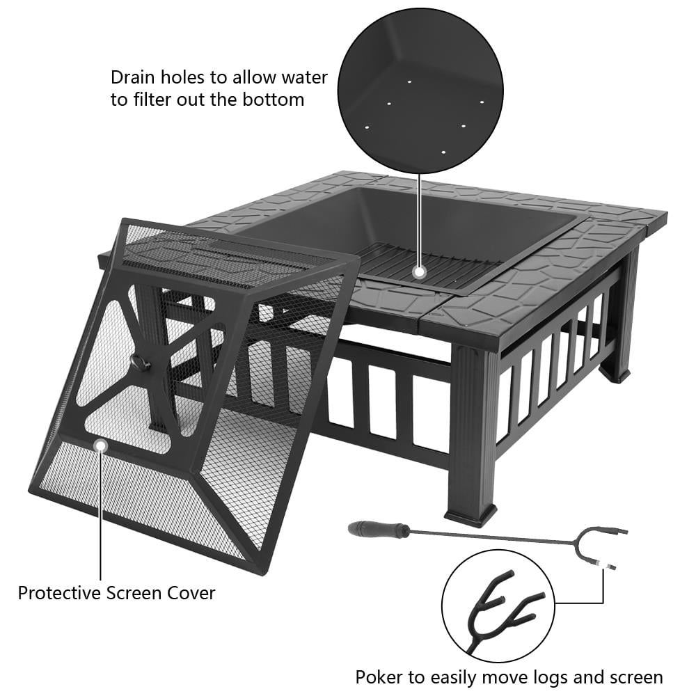 Fire Pit | Square Outdoor Metal BBQ Patio Backyard Camping Fireplace - product image 3