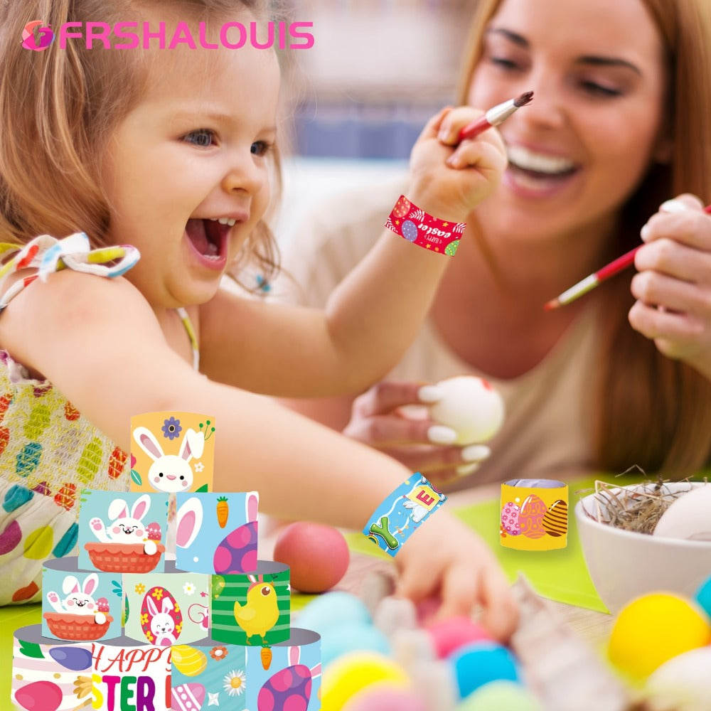 Easter Slap Bracelets for Kids 72 Pcs Bulk | PVC Snap Bracelets for Easter Spring Celebrations & School Events | Easter Basket Fillers Egg Hunt Prizes Classroom Rewards & Party Favors for Boys & Girls