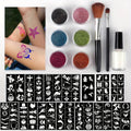 Glitter Tattoo Kit for Kids & Adults – 14 Stencil Sheets 6 Metallic Colors Skin-Safe Body Glue 2 Brushes Temporary Body Art Set for Birthday Parties Festivals Halloween Rave Costum - product image 7