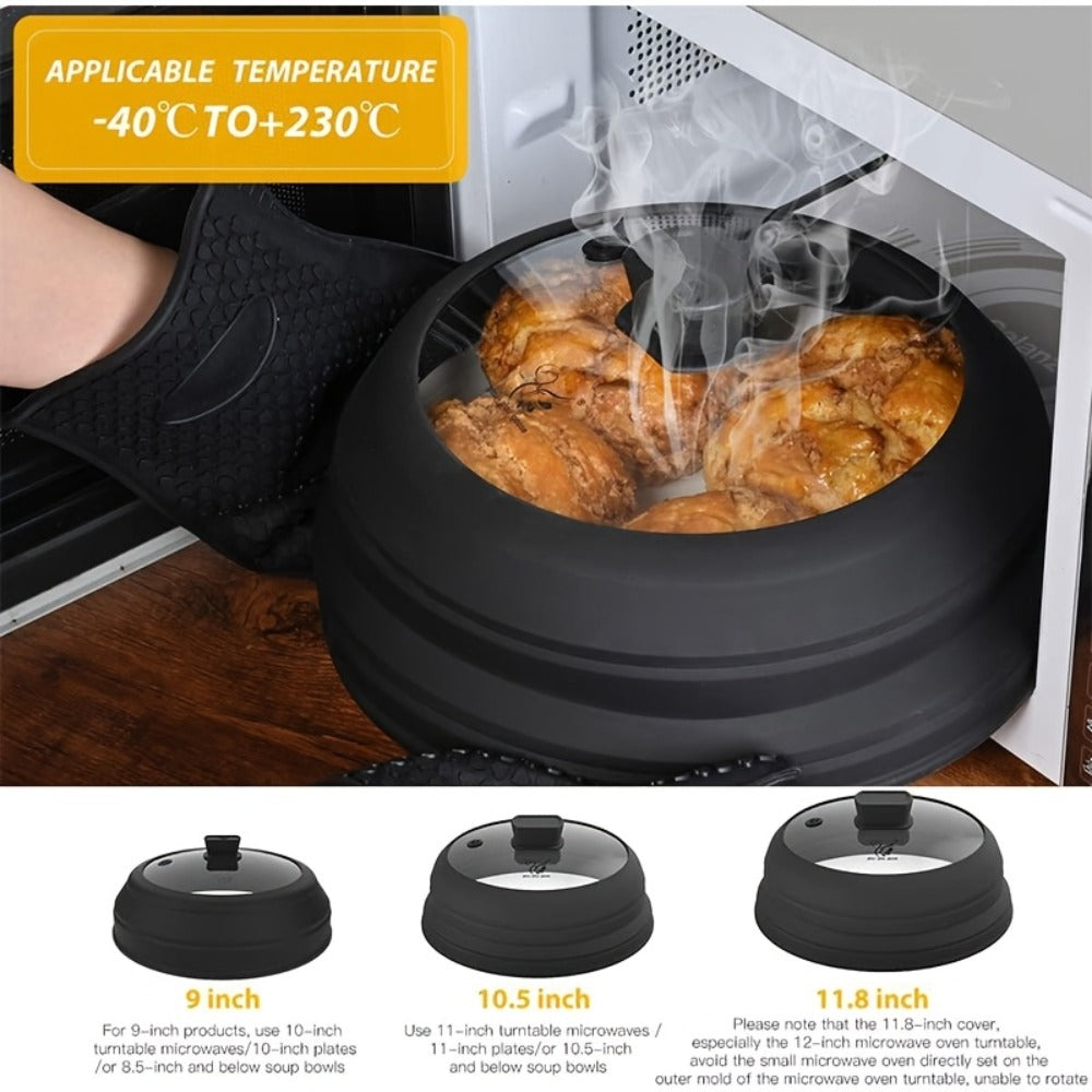 Collapsible Microwave Cover Splatter Guard with Silicone Handle - BPA Free Foldable Food Cover Lid for Microwave Oven 8.5 9.8 10.5 11.8 Inch in Black Red Grey Blue - product image 5