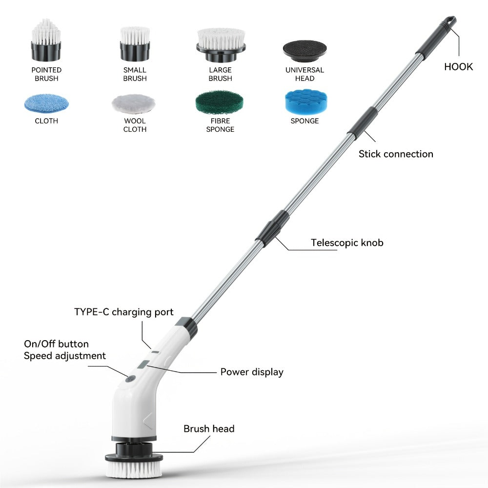 Telescopic Electric Cleaning Brush with Long Handle, 7-in-1 & 14-in-1 Multifunctional Power Scrubber Kit, Replaceable Brush Heads, Household Floor Kitchen Bathroom Tile Grout Scrub - product image 12