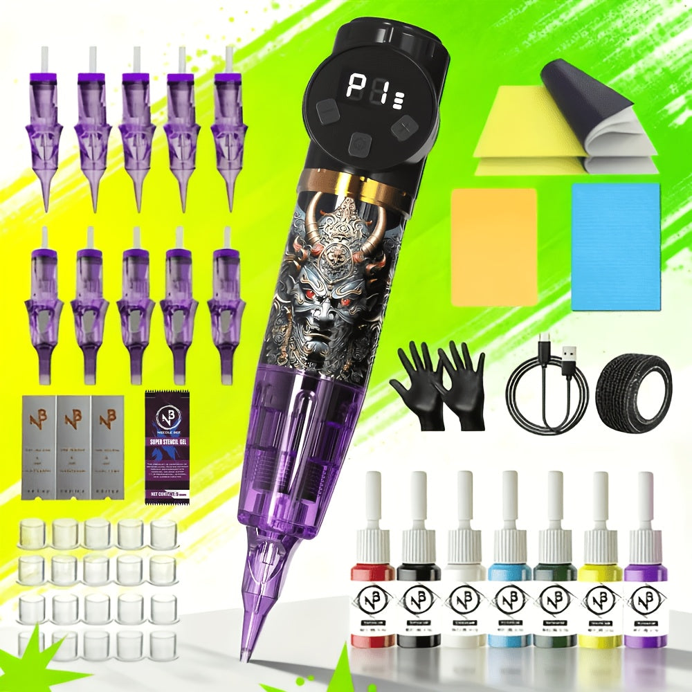 Tattoo Pen Machine Kit with Carry Case INKSOUL Wireless Rotary Pen 10 Needles Disposable Sealing Ink Cups Transfer Paper Complete Supplies for Beginners & Artists - product image 13