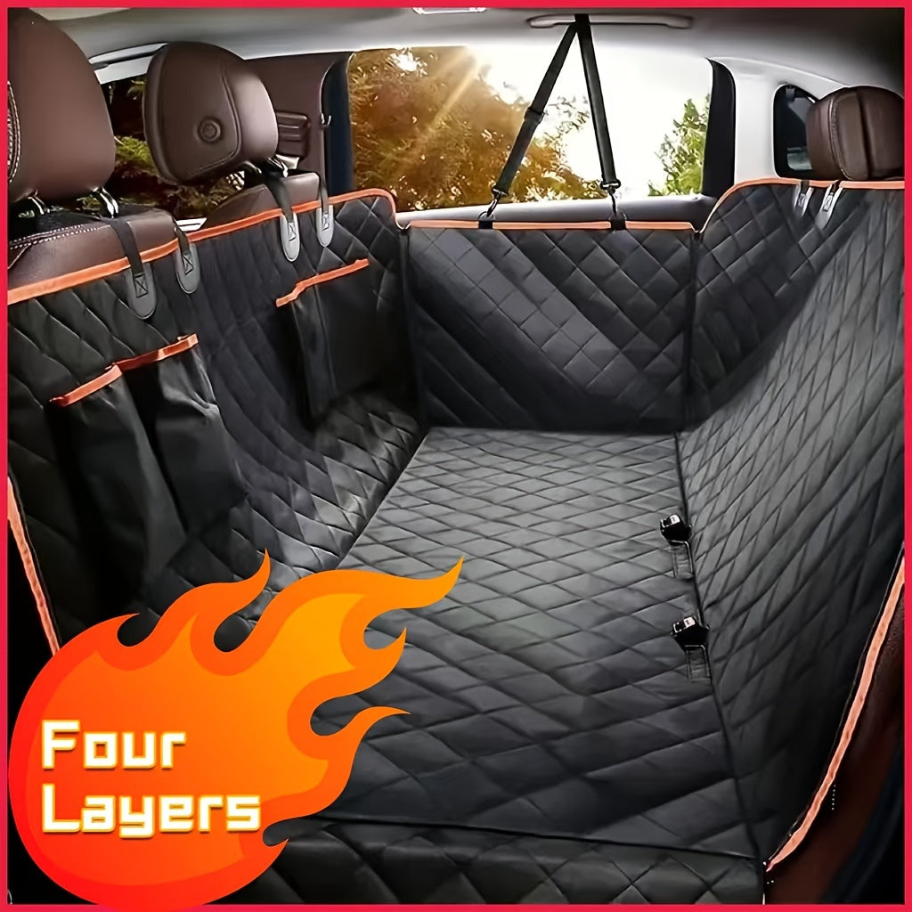 Dog Car Seat Cover Pet Hammock for Back Seat – Universal Fit for Cars Trucks SUVs – Waterproof Scratch-Proof Nonslip Dog Seat Cover with 4 Side Pockets – Washable Pet Travel Protector