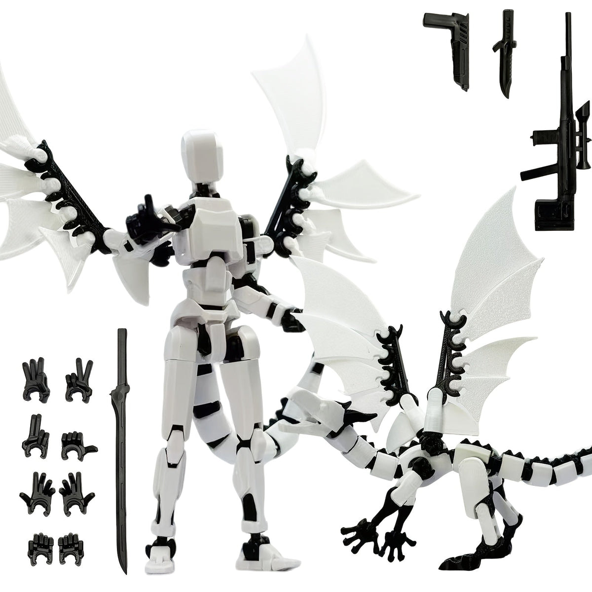 3D Printed Dragon Figurine 2-Piece Set | Articulated Flying Dragon with Movable Wings Poseable Fantasy Sculpture 4 Colors Desk Decor Gift for Gamers Adults Kids