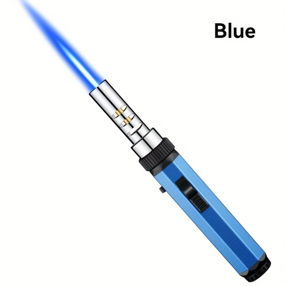 Windproof Jet Flame Torch Lighter with Safety Lock & Switch Lock, Large Adjustable Flame, Outdoor Torch for Campfire BBQ Baking Camping, Gas Not Included, Black Silver Blue - product image 7