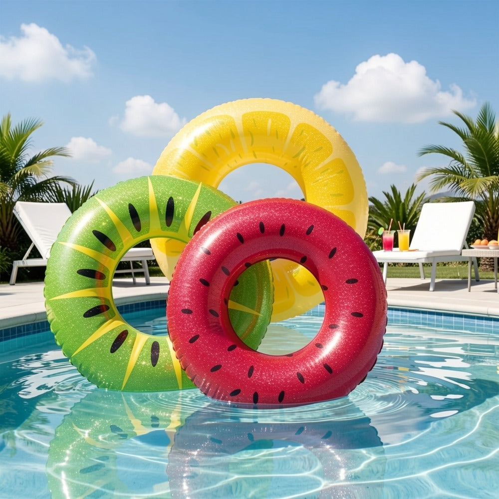 Glitter Donut Pool Float 3 Pack 32.5 Inch Inflatable Swim Ring Set | Strawberry Chocolate Mint Pool Tubes for Summer Pool Party, Birthday Decoration, Kids Teens & Adults