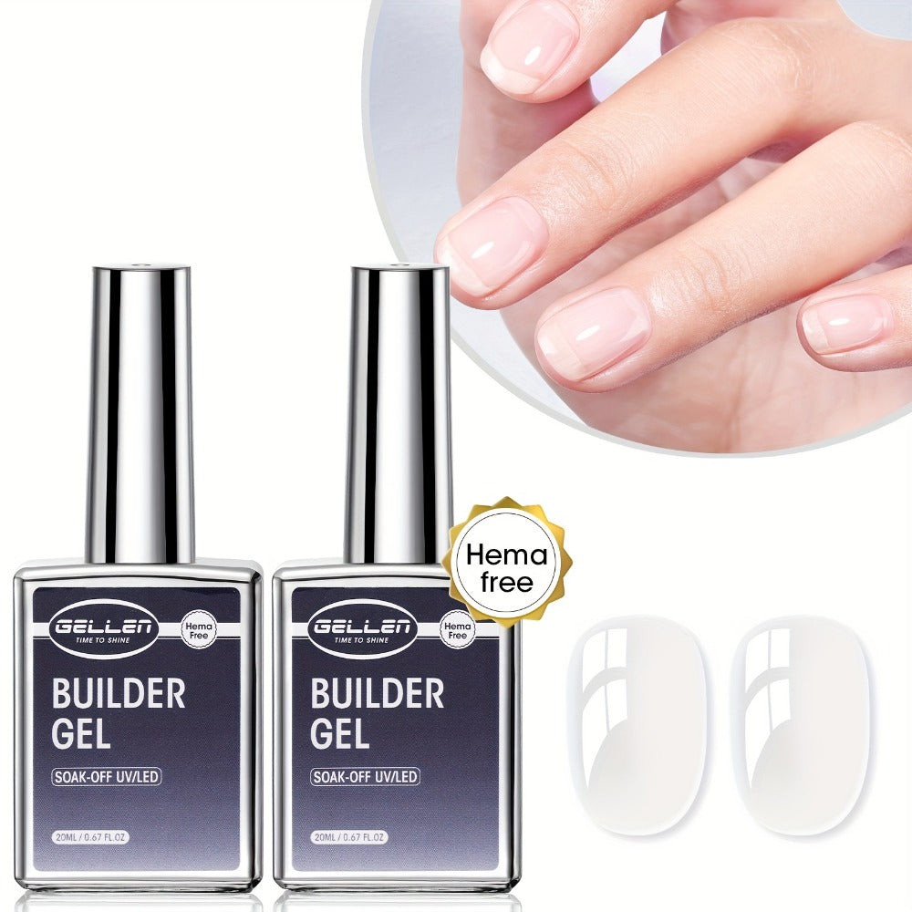 Clear Builder Gel HEMA-Free 5-in-1 2pcs 1.35oz — Nail Extension Strengthener Apex Construction Art Sealing & Repair | Soak-Off UV LED 28+ Days Chip-Proof Wear for Sensitive Skin Sa - product image