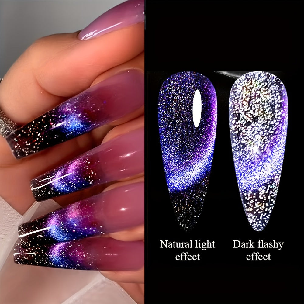 Magnetic Cat Eye Gel Nail Polish 9D Holographic Rainbow Glitter Blue & Purple — LED UV Soak-Off Gel Polish Paraben-Free Water-Based Formula, Salon & DIY Home Manicure Nail Art Gift - product image 7