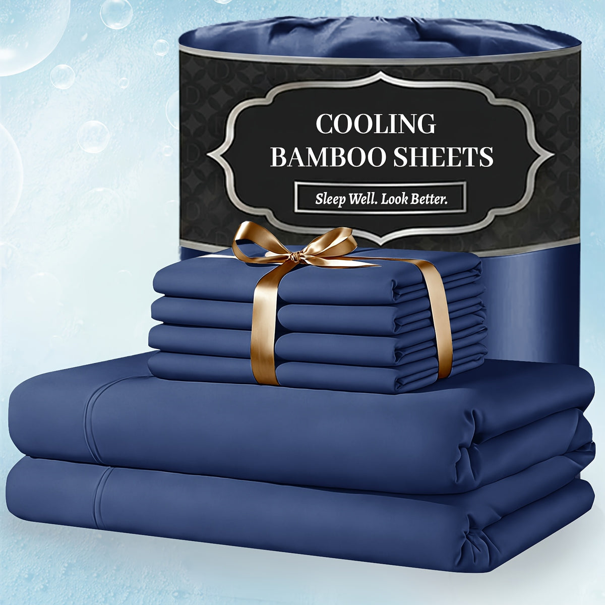 Extra Deep Pocket Bamboo Sheets - 6 pcs Breathable & Cooling Bamboo Bed Sheet Set, Hotel Luxury Fitted Sheet Set, Soft Wrinkle-Free for Extra Deep Mattresses - product image