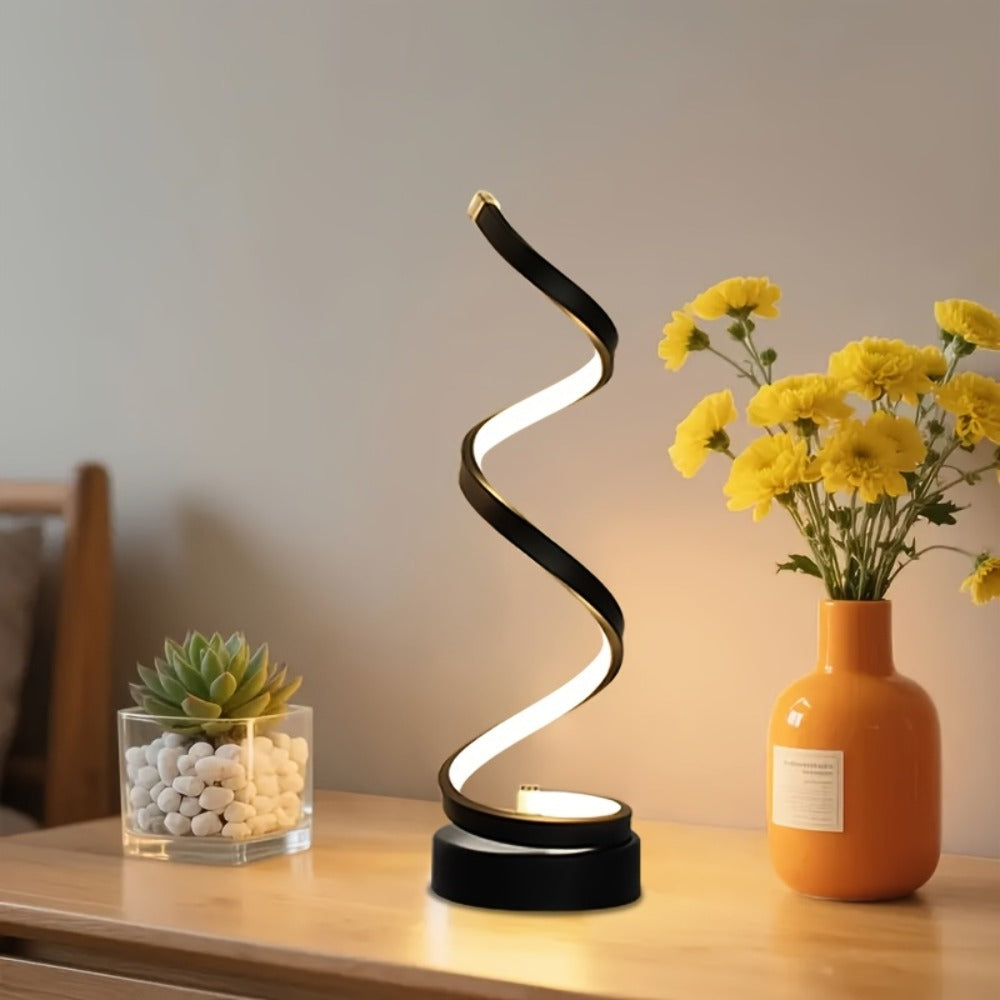 Dimmable Spiral Table Lamp with Touch Control & USB-C Charging Port, 3-Way Brightness Bedside Nightstand Lamp, Modern Minimalist LED Desk Lamp for Bedroom Living Room, Black & Whit - product image 7