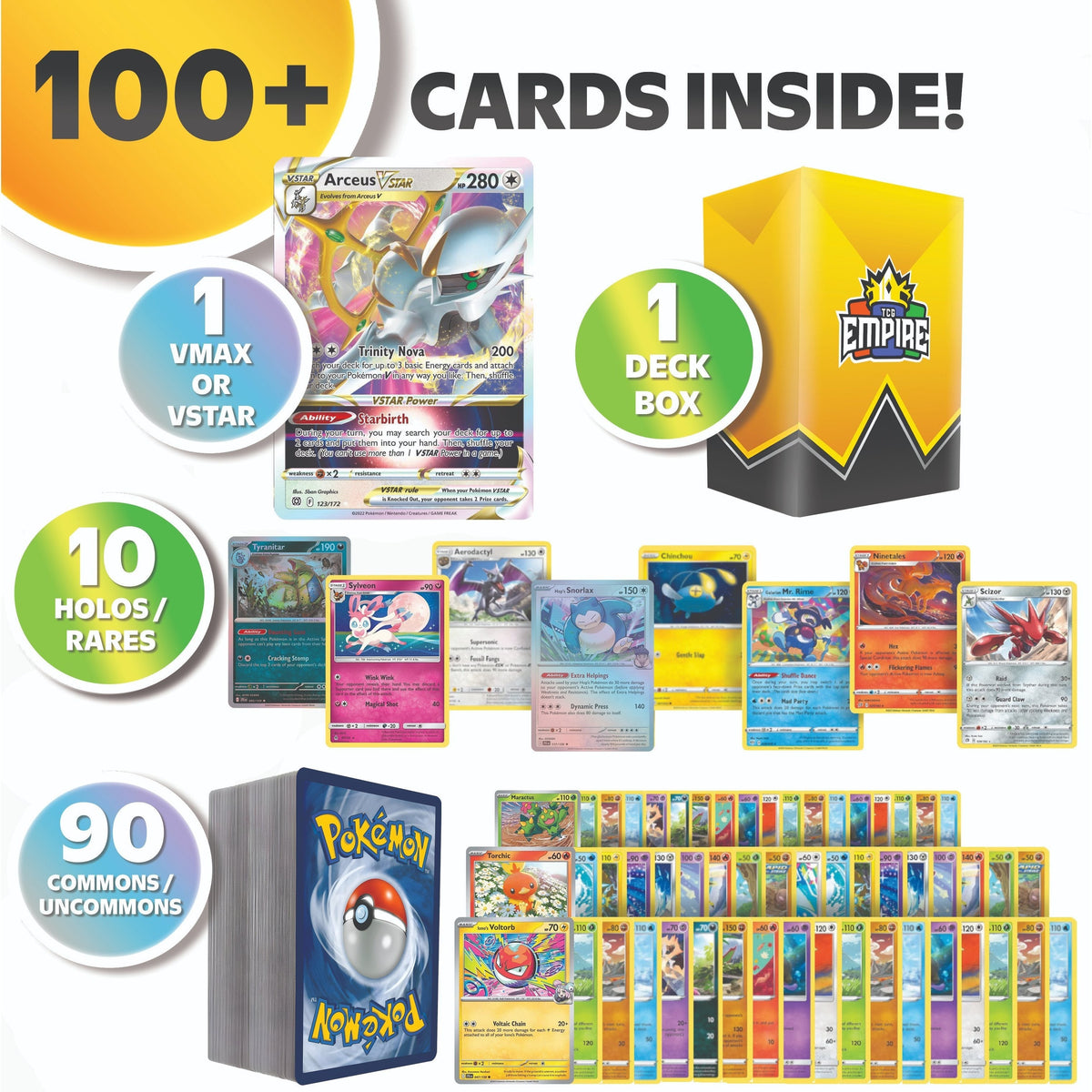 Bundle 100 Cards – TCG Empire Storage Box Included – 1 Guaranteed VMAX or VSTAR Hit + 10 Holos & Rares – Authentic Gift for Kids & Collectors - product image 2