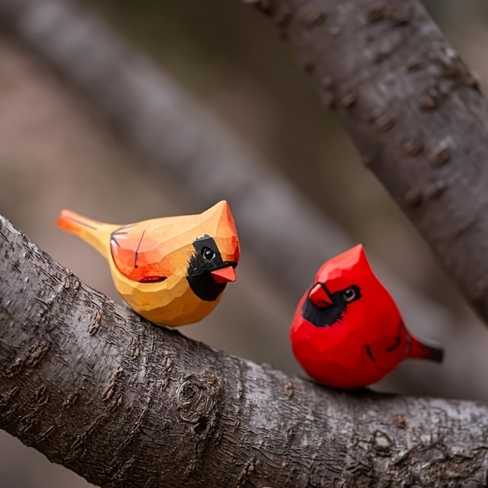 Cardinal Bird Statues Handmade Wood Carving 2pcs - Painted Decorative Bird Figurines for Home Decor Shelf Garden - Best Gift for Bird Lovers Birthday Christmas Family Friends - product image 6