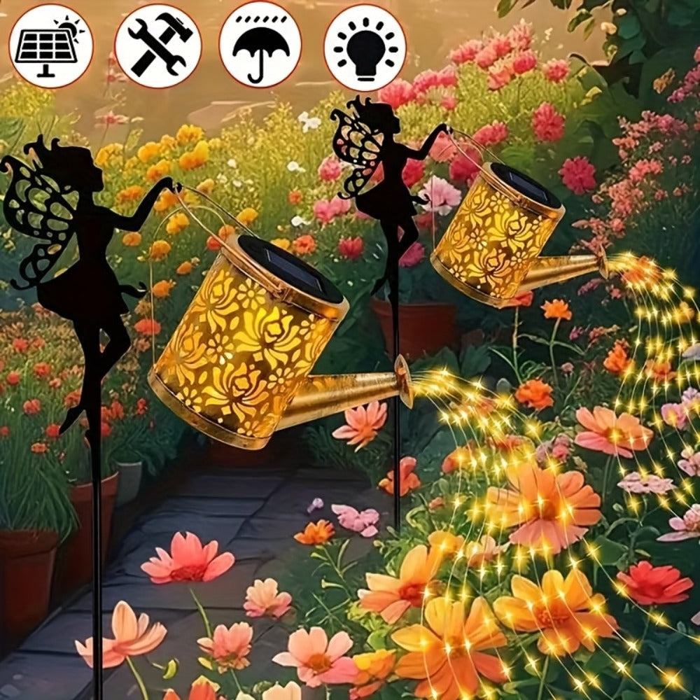Solar Watering Can Lights 2pcs Garden Waterfall, IP65 Waterproof Hanging Solar String Lights with Ground Plug for Outdoor Lawn, Patio & Holiday Decor, Christmas Garden Gift - product image 6