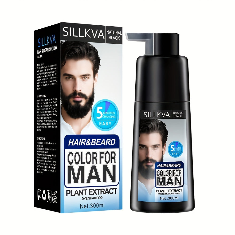 Men's 3-in-1 Black Hair & Beard Dye Shampoo — 8-Minute Gray Coverage, Ammonia-Free Long-Lasting Natural Color, Shampoo + Hair Dye + Beard Dye in One Step, All Hair Types, 10 oz, 1  - product image 15