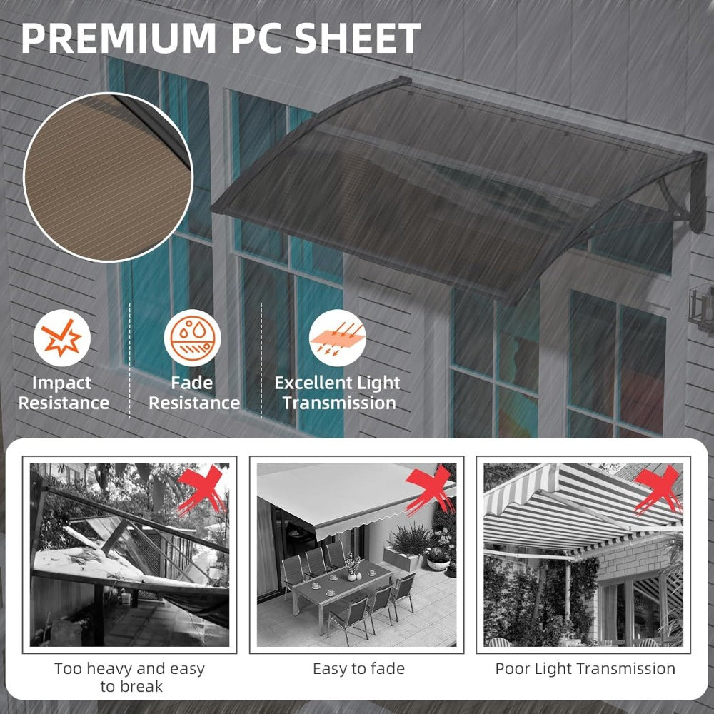 Polycarbonate Window Awning Door Canopy - UV Rain Snow Sun Protection Overhang for Doorways, Patio & Windows, Multiple Sizes, Black/Gray Bracket with Blue/Clear/Brown Board - product image 8