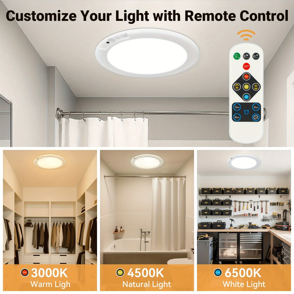 Rechargeable LED Ceiling Light with Motion Sensor – Remote Control Dimmable, 3 Color Temps 3000K/4500K/6500K, 10 Brightness Levels, Battery Operated Closet Light for Bathroom Hallw - product image 5