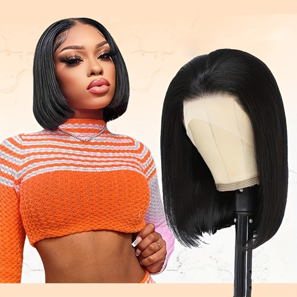 250% Density HD Lace Closure Wig Human Hair Straight Bob Glueless 4x4 Pre-Plucked Pre-Cut Natural Hairline Beginner Friendly 8-16 Inch Natural Black - product image