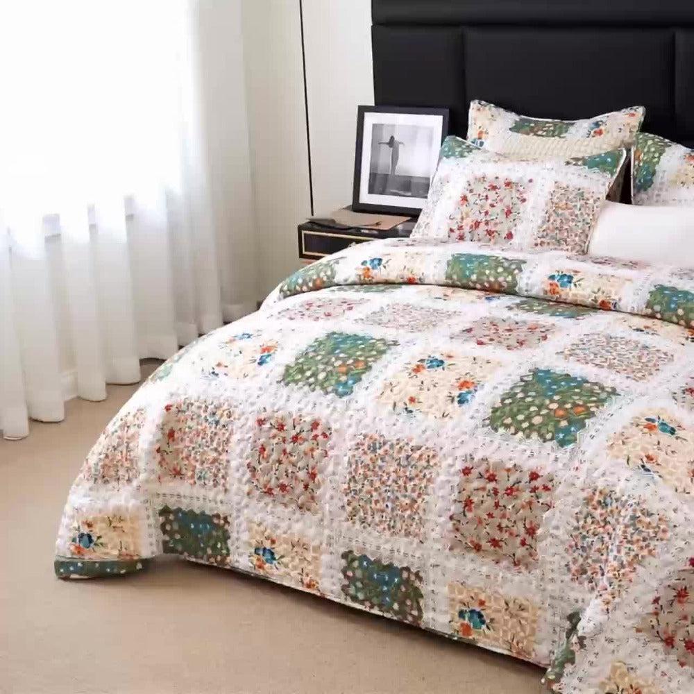 Quilt Set 2 3 Piece Lightweight Floral Patchwork Coverlet Bedding Set with Pillow Shams, Boho Quilted Bedspread for Twin Full Queen King, All Season Soft Cozy Bed Cover Green Blue  - product image 16