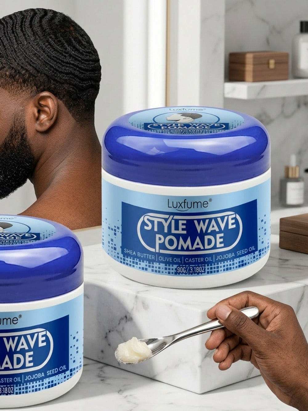 Wave Pomade 2-Pack Strong Hold & No Grease for Men - Easy Water Rinse, Perfect for Creating & Reinforcing 360 Waves, Non-Greasy Daily Hair Styling Cream, 2pcs Value Set - product image 6