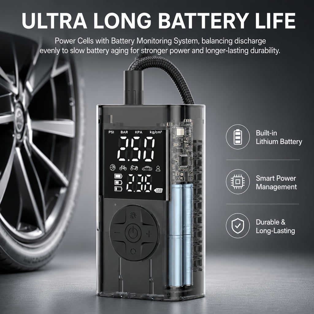 Portable Tire Inflator with Digital Pressure Gauge, Portable Air Compressor, 150PSI/210 PSI, 22 Cylinders, Built-In 12V Car Emergency Jump Starter and Battery - product image 31