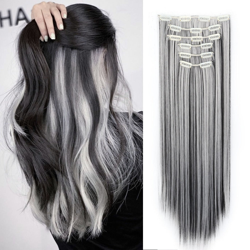 Space Gray Clip In Hair Extensions 6 Piece Set 24 Inch Heat Resistant Synthetic Fiber – Instant Length & Volume for Women | Daily Wear Halloween Costume Cosplay Party Gift - product image