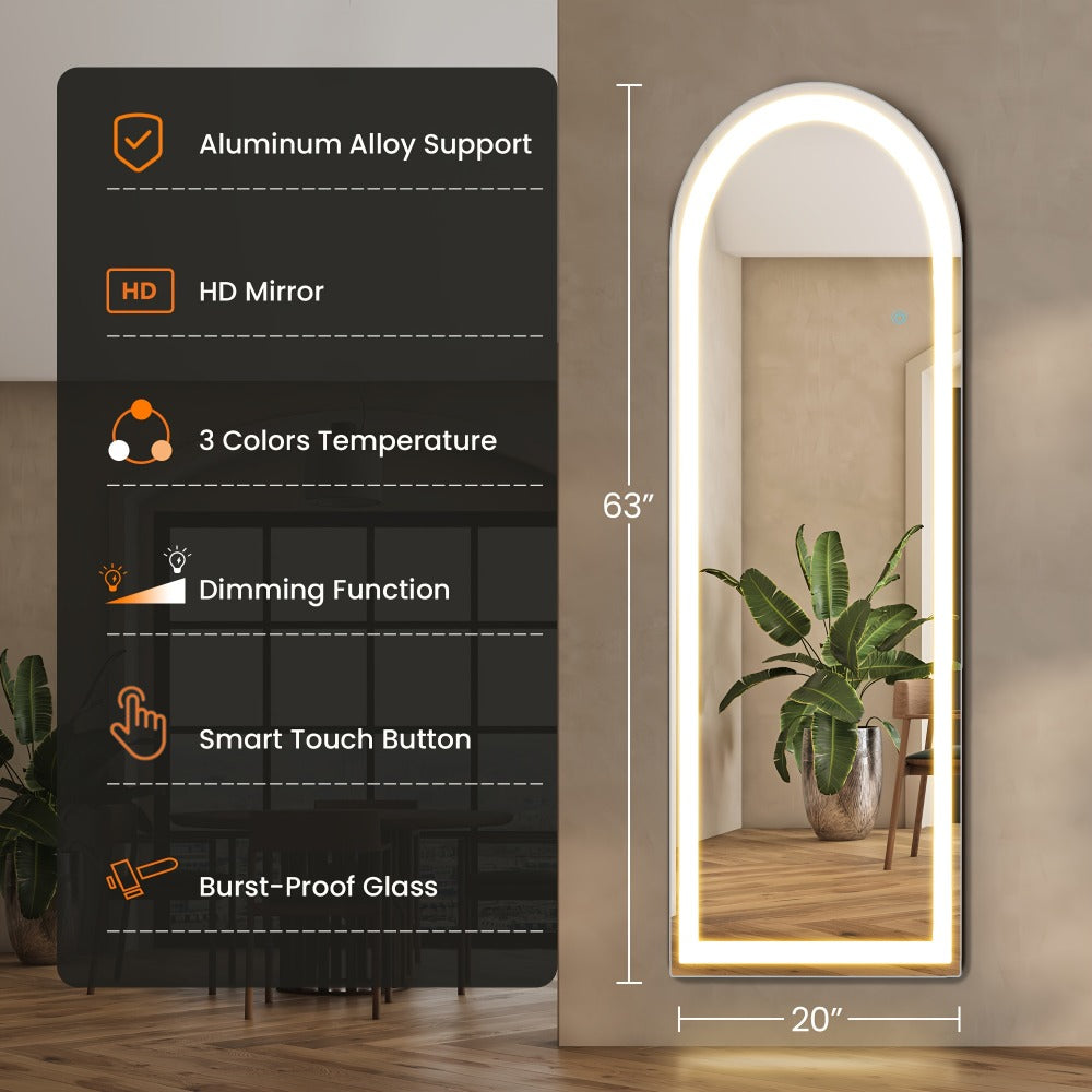 Full Length Mirror with LED Lights & Touch Sensor – 64"x21" Dimmable Smart Floor Mirror, Wall Mount or Freestanding, Slim Modern Frame for Bedroom, Vanity & Dressing Room - product image 11