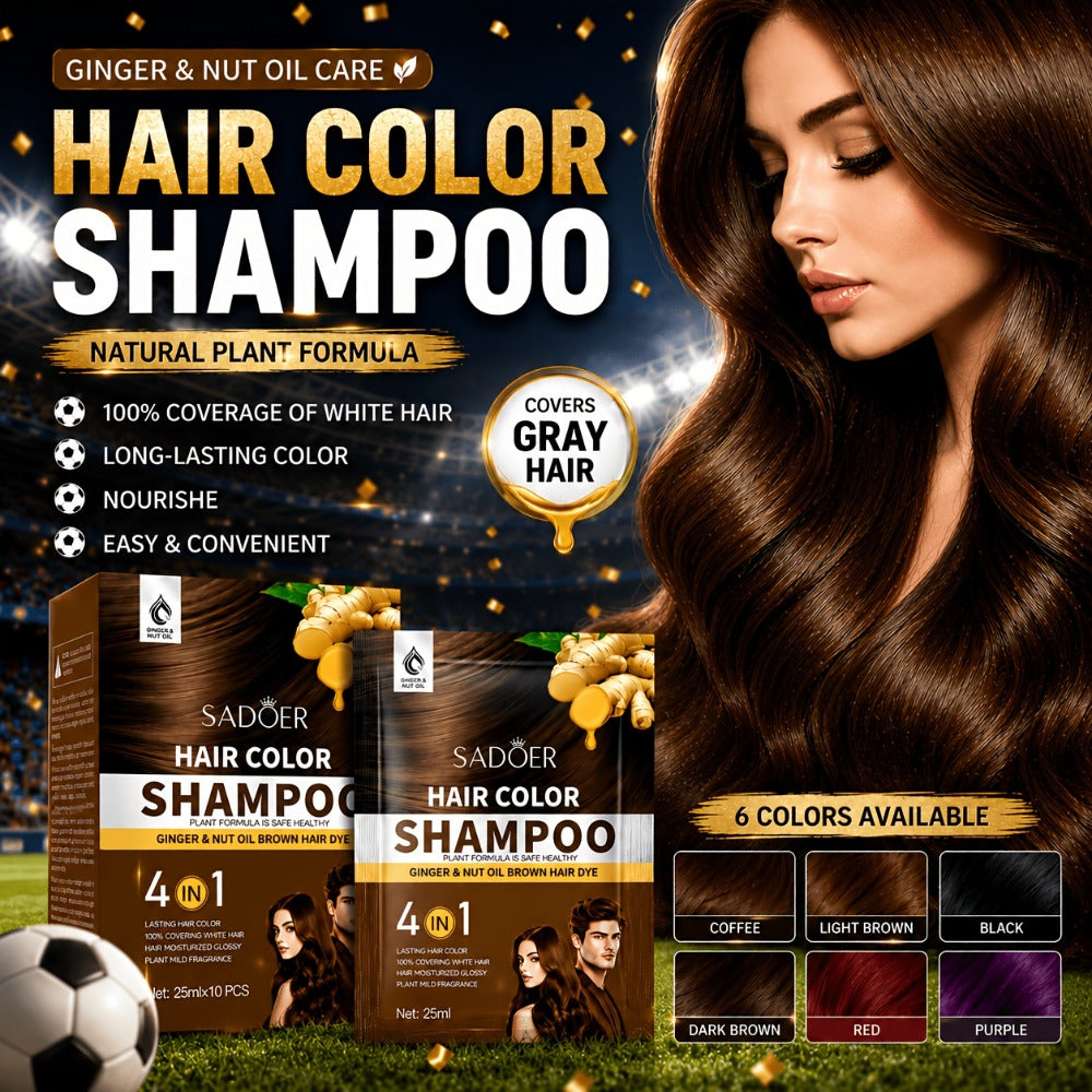 3-in-1 Hair Color Shampoo 10-Pack Single-Use Sachets Natural Dye Deep Cleansing Moisturizing Gel — Gray Coverage Portable At-Home Hair Coloring Unisex Black Brown Red Purple - product image