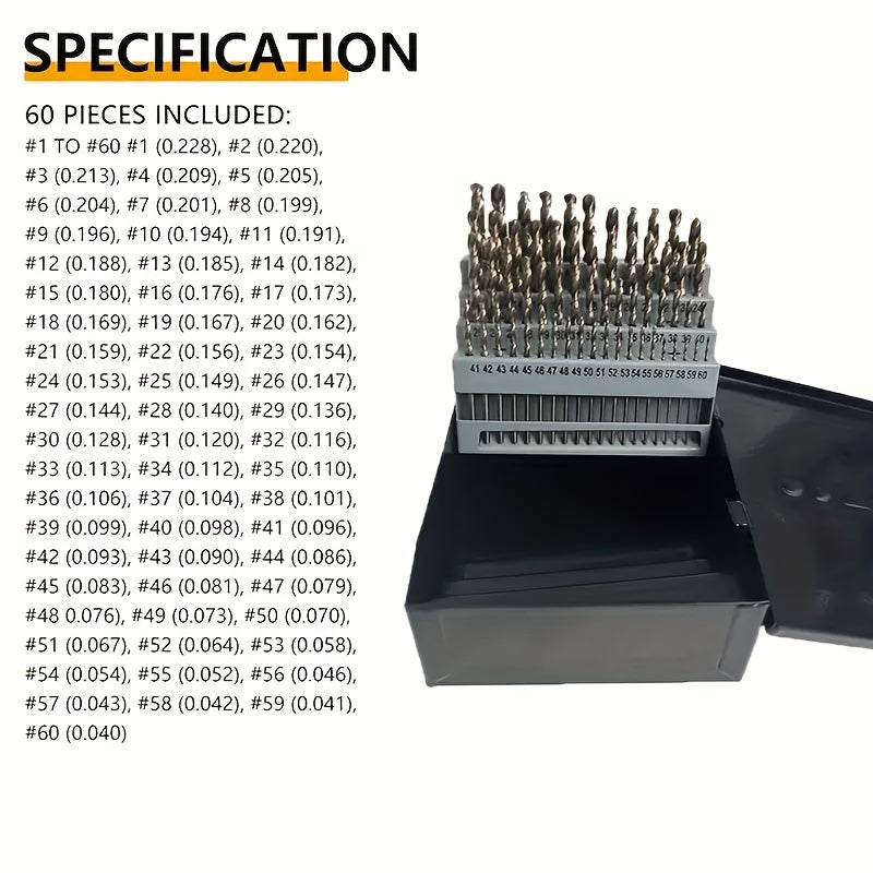 60pcs Cobalt Drill Bits Set Wire Gauge 1-60 Metal Index Box - product image 15