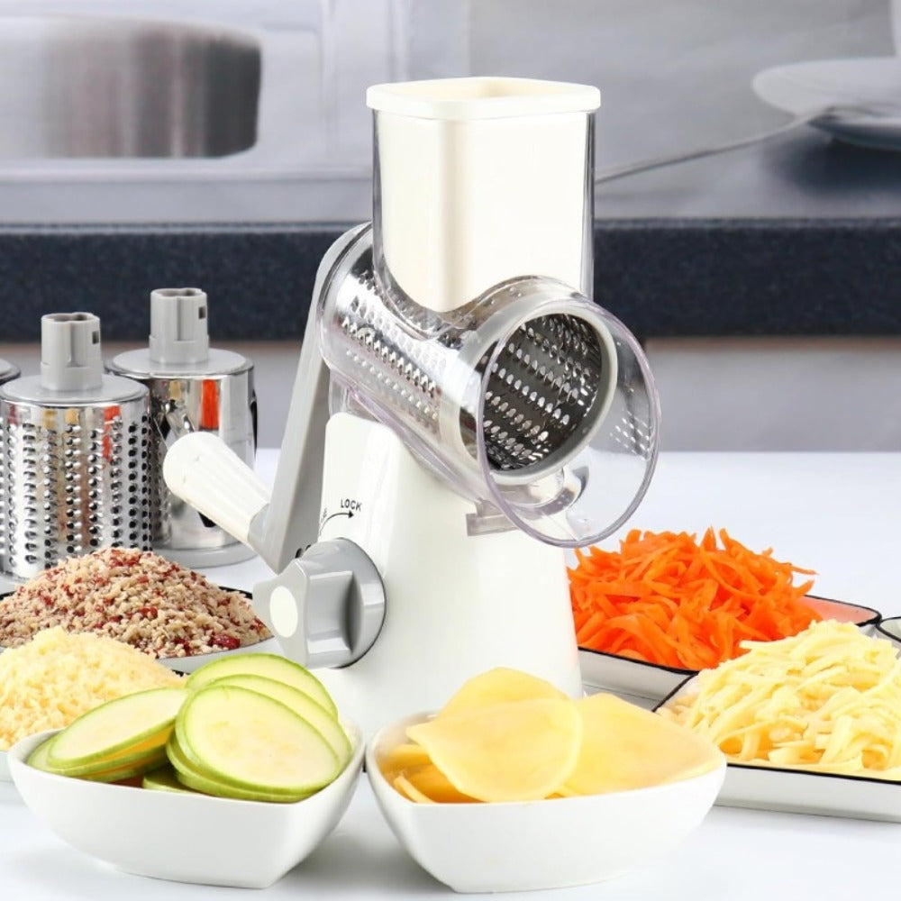 Rotary Cheese Grater with Hand Crank – 3 Interchangeable Blades for Cheese, Vegetables & Nuts, Non-Slip Suction Base, Includes Cleaning Brush – Manual Cheese Shredder for Kitchen ( - product image