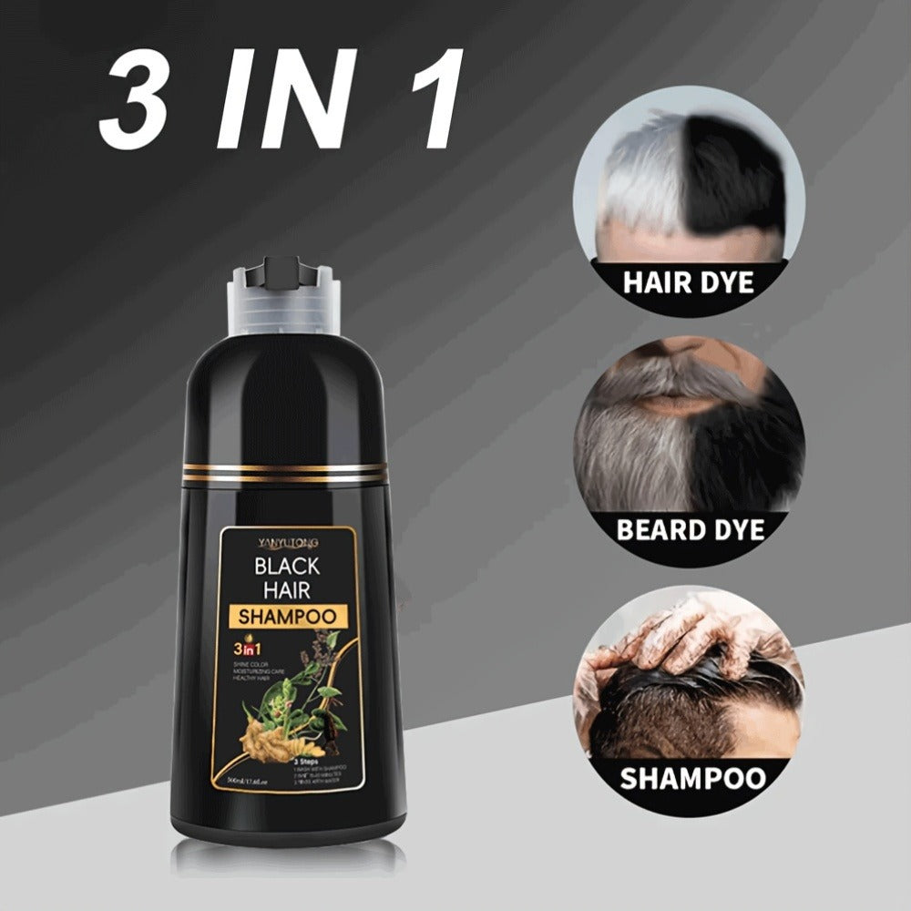 Black Hair Dye Shampoo 3-in-1 with Beard Dye & Cleanser - Natural Herbal Formula, Gentle Moisturizing Long-Lasting Gray Coverage for All Hair Types, Women & Men, 16.91oz x2 / 500ml - product image 3