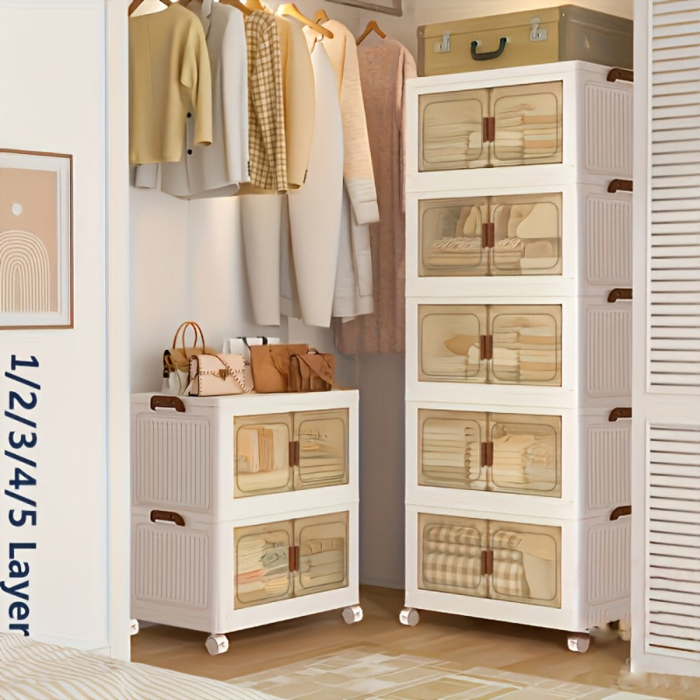 Foldable Storage Cabinet with Door – Multi-Layer Stackable Storage Box for Shoes, Clothes & Books | Large Closet Organizer for Bedroom, Bathroom, Kitchen, Office & Wardrobe - product image