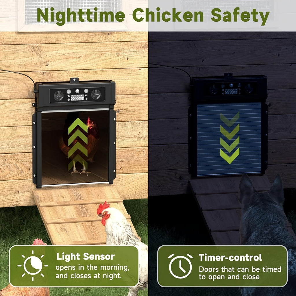 Automatic Chicken Coop Door Solar Powered – Poultry Coop Management – KA-200 Aluminum Alloy Auto Door with Timer, Light Sensor, Anti-Pinch Safety, Remote - product image 5