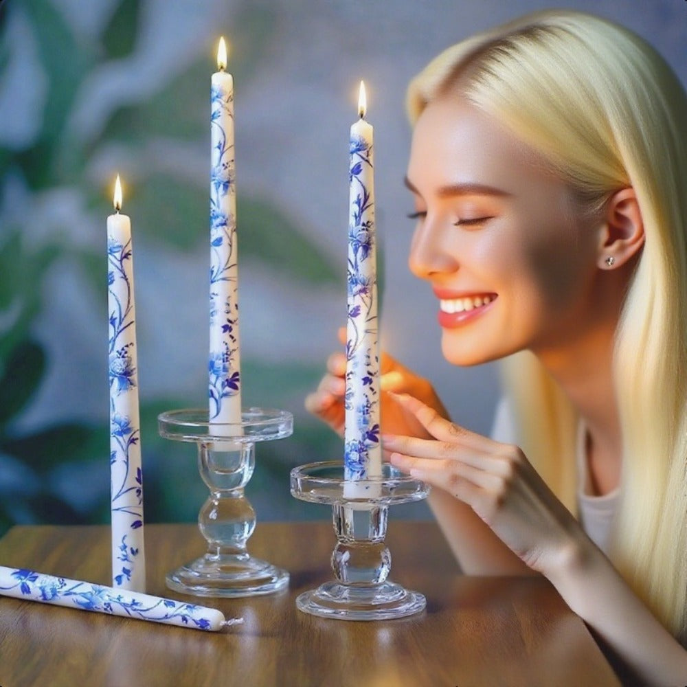 Taper Candles Blue White Porcelain 6-Pack 10 Inch | Dripless Unscented Soy Wax Chinoiserie Candlesticks 8-12 Hour Burn for Weddings Christmas Dinner Table Home Decor Centerpiece - product image 5