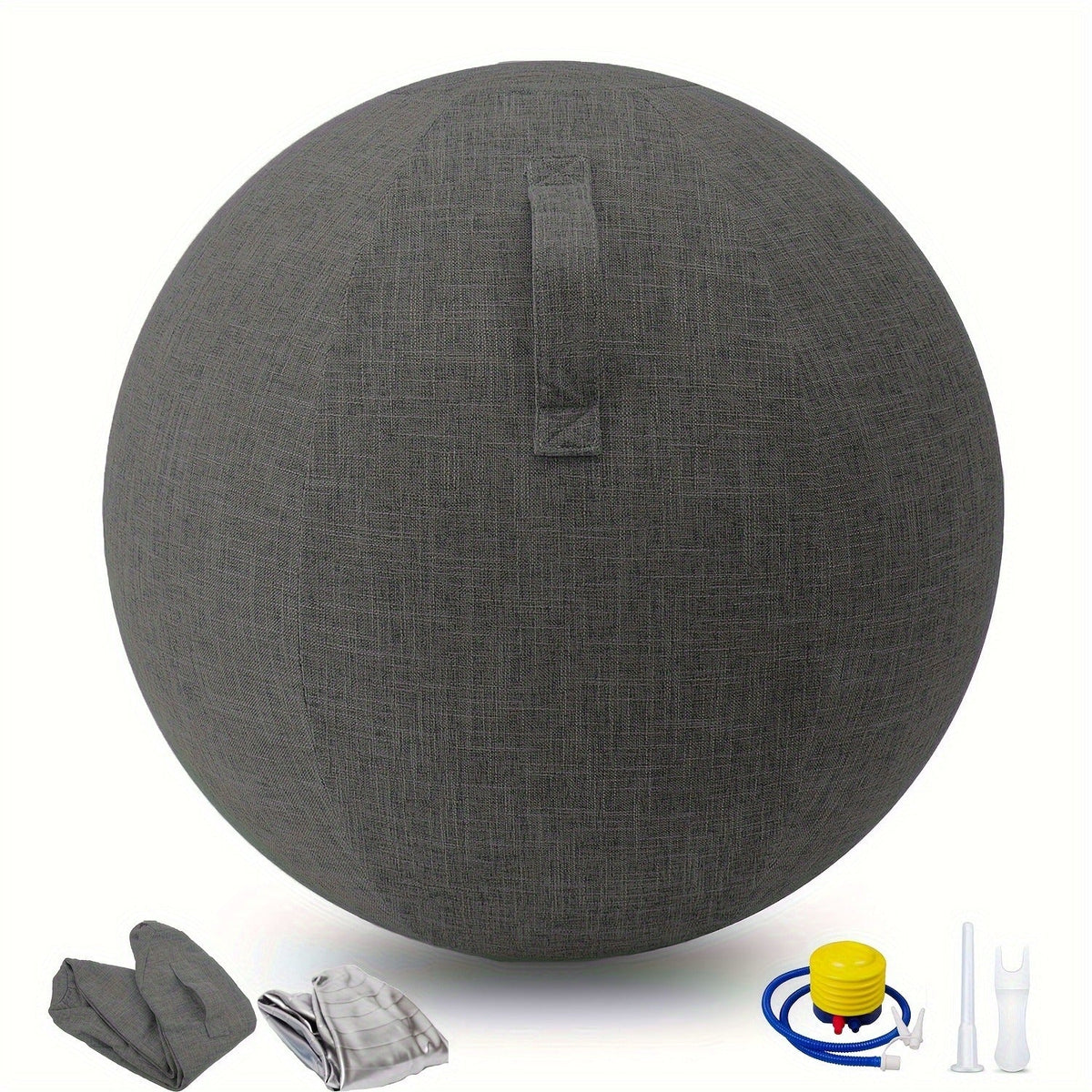Stability Balance Ball Seat for Home Office Desk, Yoga Pilates Birthing Ball, Relieves Back Pain & Improves Posture, Grey & Black, Anti-Burst Design | Exercise Ball Chair 65cm with Fabric Cover