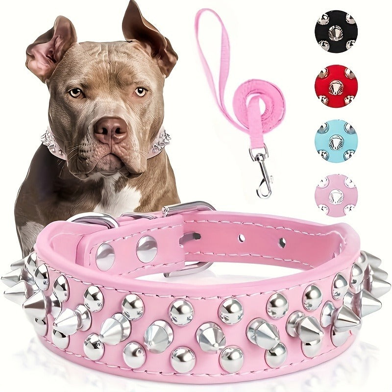 XXL, Black Pink Red Blue Purple | Rivet Dog Collar Bite Resistant with Leash Set, Heavy Duty Metal Buckle Pet Collar for Medium Large Dogs, Adjustable Sizes XS - product image 9
