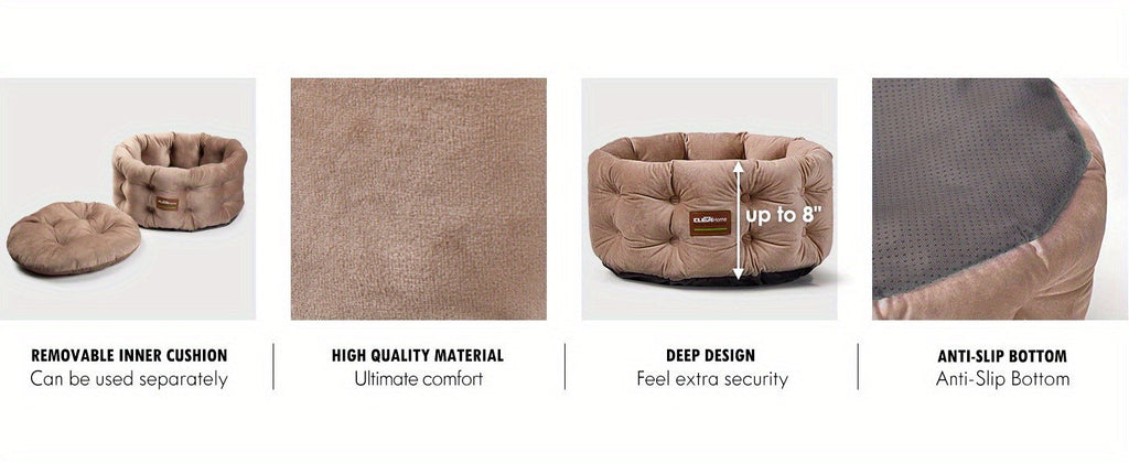 Cat Bed Round Deep Nest for Indoor Cats up to 15lbs | Machine Washable Non-Slip Bottom | Luxurious Velvet Feel Extra High Sides | Cozy Donut Cat Bed 20x20 in - product image 12