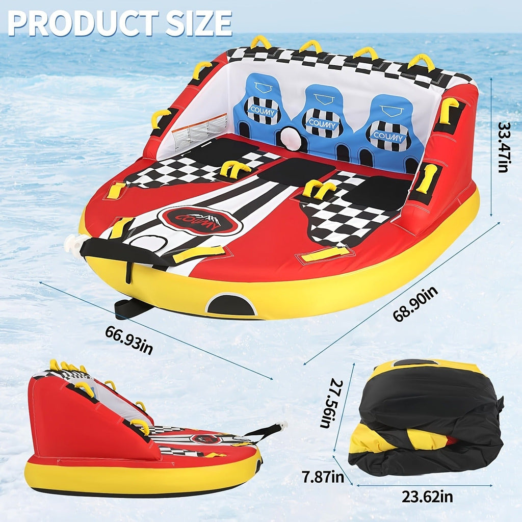 Inflatable Towable Tube for Boating – Heavy Duty PVC Pull Behind Water Tube with Front & Rear Tow Points, 840D Nylon Cover, Sofa Seat Design for 3-4 Riders - product image 8