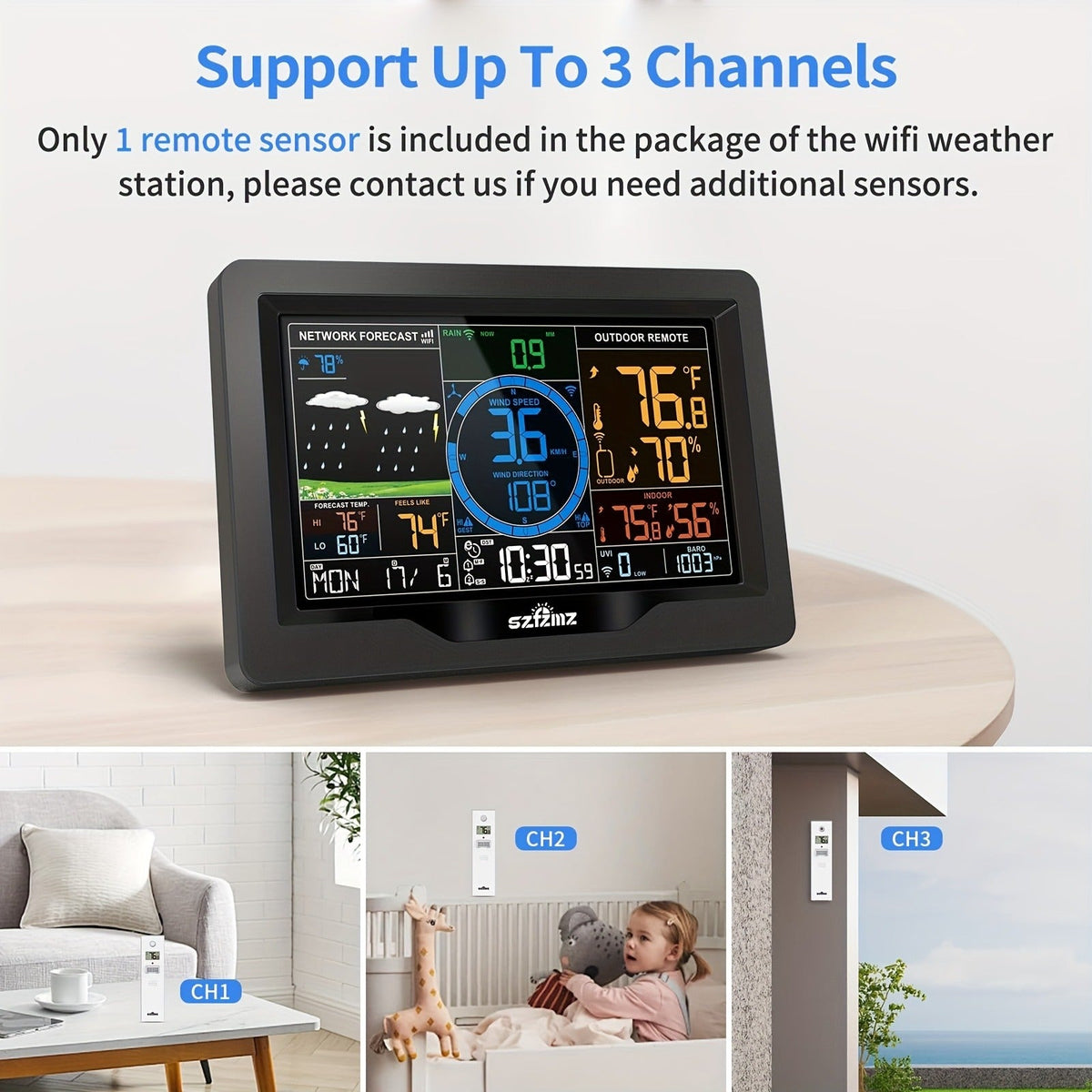 Wireless Indoor & Outdoor with Rain Gauge, Wind Speed, Solar Sensor & Smart App – 7-in-1 WiFi Home Weather Station
