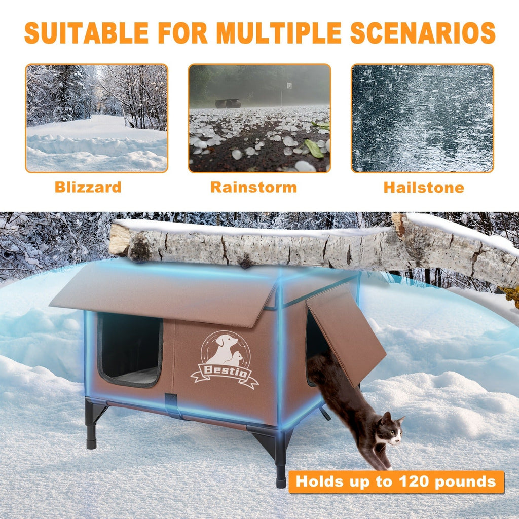 Heated Cat House 3-in-1 with Removable Warming Pad | Elevated Cat Bed for Indoor & Outdoor Cats | Chew-Resistant Cord | All-Season Cat Shelter & Condo | Double - product image 11