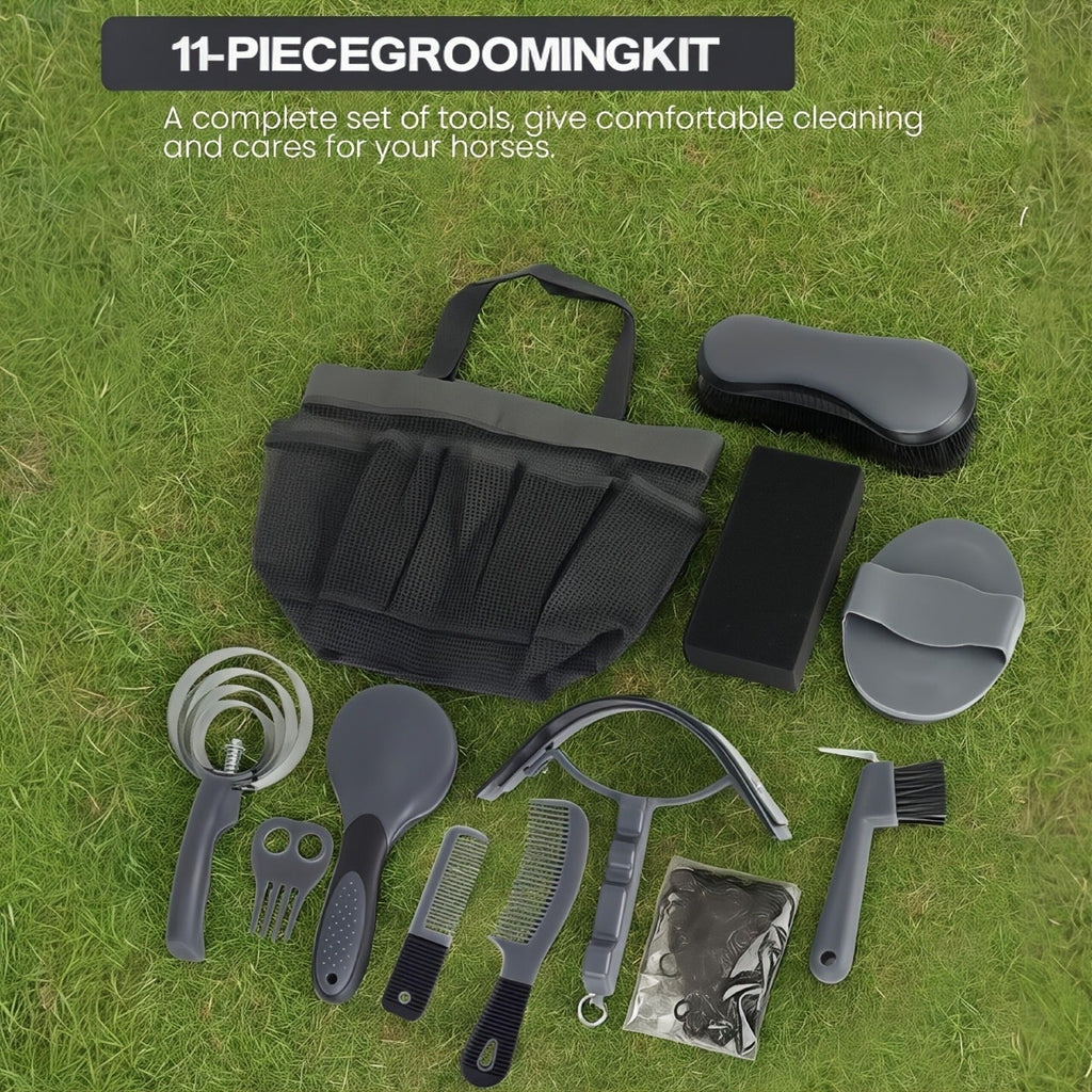 Horse Grooming Kit 11-Piece Set with Storage Bag | SEAOTTER Professional Equine Grooming Supplies, Black | Complete Beginner & Daily Care Set with Curry Comb - product image 4