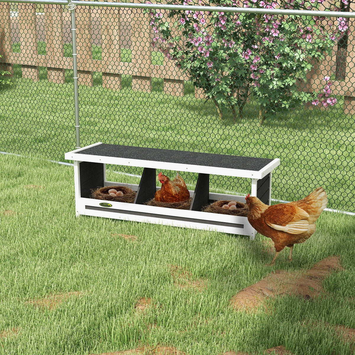 Chicken Nesting Box 3 Hole Wood Laying Box with Asphalt Roof for Hens – Indoor Outdoor Chicken Coop Nesting Boxes Fits Up to 3 Chickens – Gray – 37.5" L - product image 5